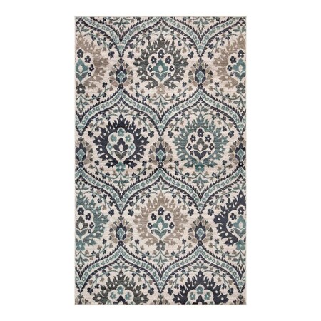 Palacedesigns 5 x 8 ft. Floral Stain Resistant Rectangle Area Rug - Ivory - Blue & Gray PA3096428